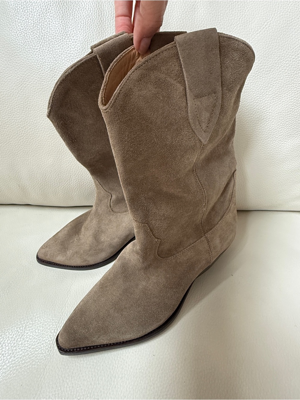 Isabel Marant Duerto 40MM Suede Western Boots Suede  Cowboy Taupe Sz 39 - Picture 3 of 10